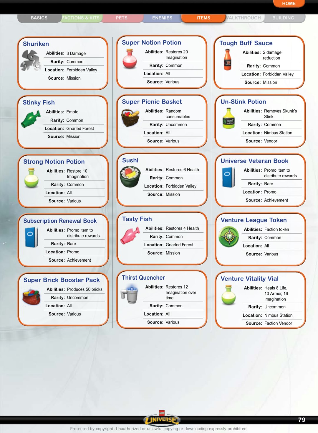 Item grid layout from Lego Universe guide