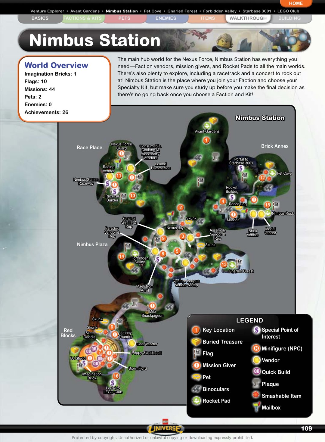 Lego Universe map spread with practical route cues
