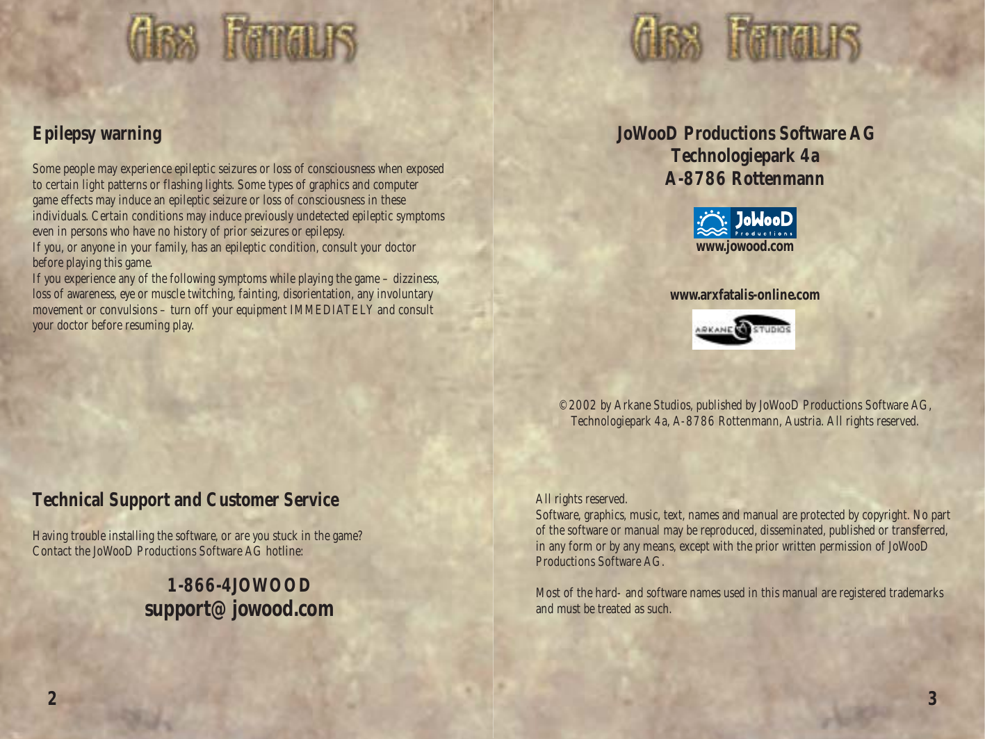 Arx Fatalis Manual Table of Contents