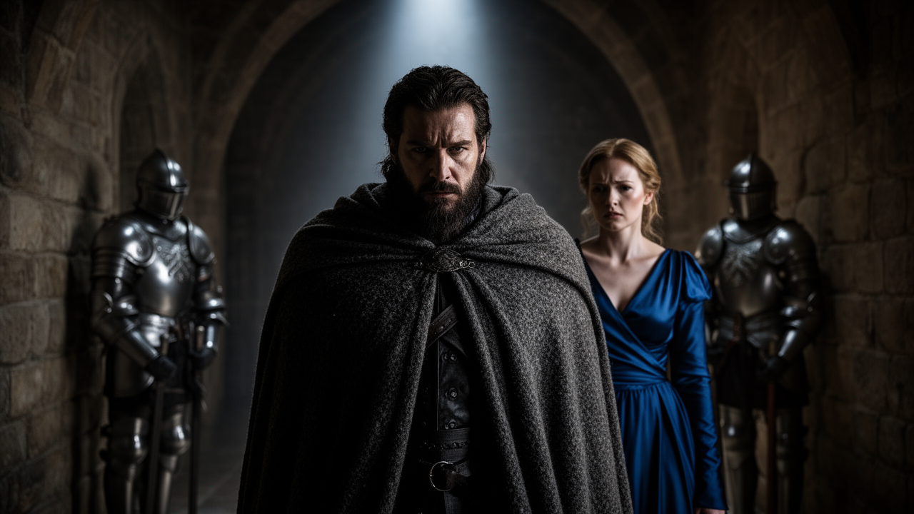 Ned Stark stands in the Red Keep as Catelyn Stark and Lannister guards face the political fallout in Game of Thrones S1E5 "The Wolf and the Lion" episode guide context.