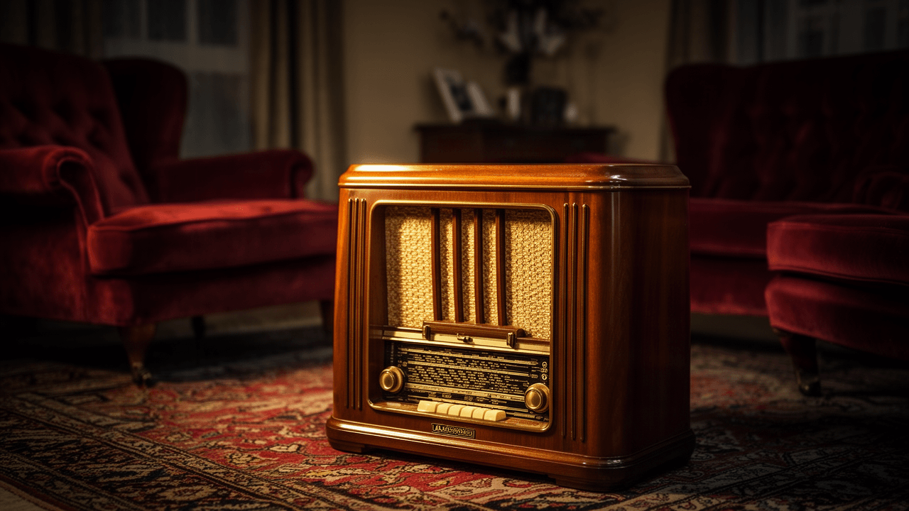 wide establishing scene supporting How radio ads changed the meaning of the living room